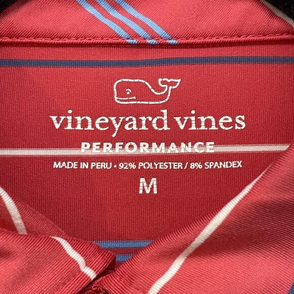 Vineyard Vines Polo Shirt Mens Medium Red Striped Performance Golf RFR Whale - Picture 3 of 12